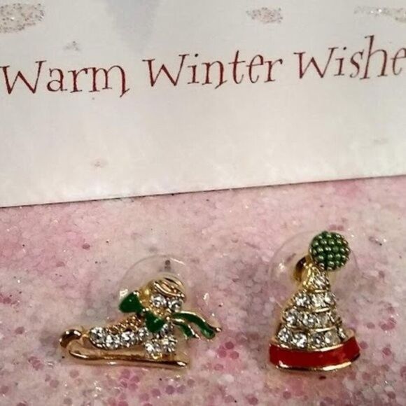 Sparkling Skate & Hat Stud Earrings - Picture 2 of 6